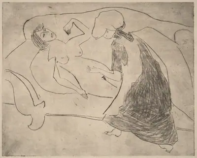 Girl, with Another Rubbing Her Belly