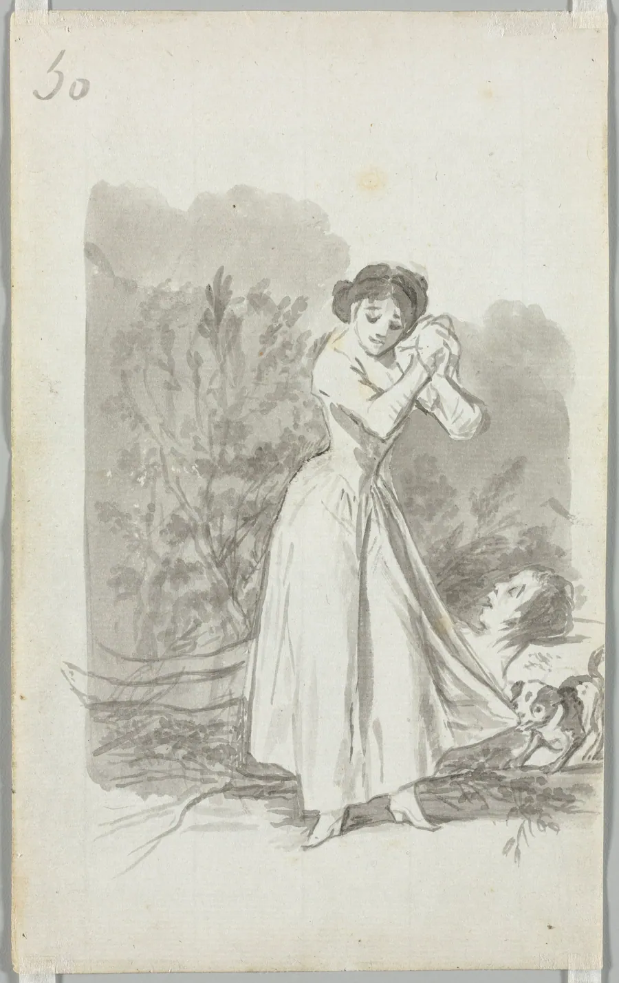 Young Woman Wringing Her Hands over a Man's Naked Body, Folio 50 (verso) by Francisco de Goya