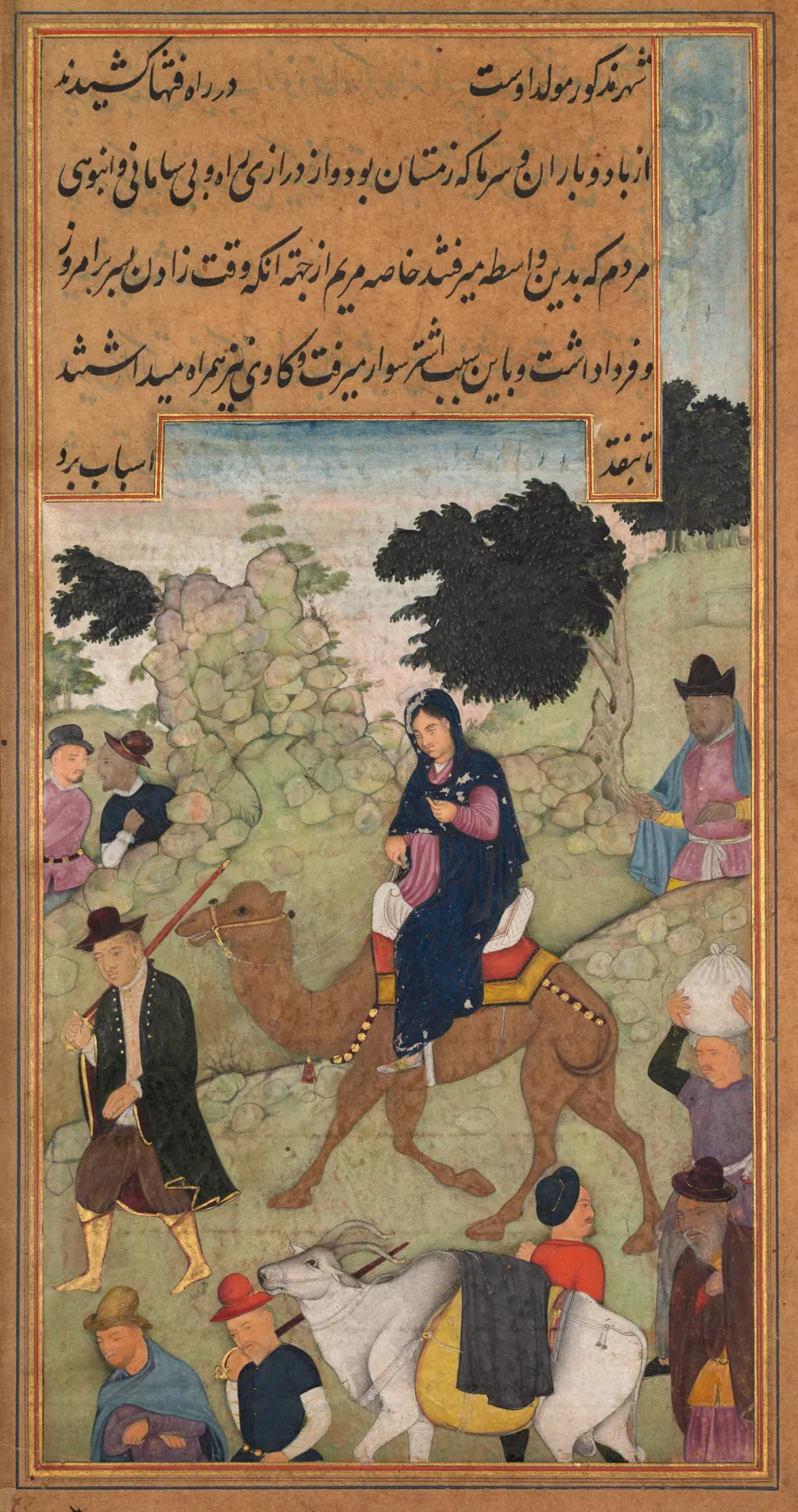 Mary and Joseph Travel to Bethlehem (folio 24 verso), from a Mirror of Holiness (Mir’at al-quds) of Father Jerome Xavier