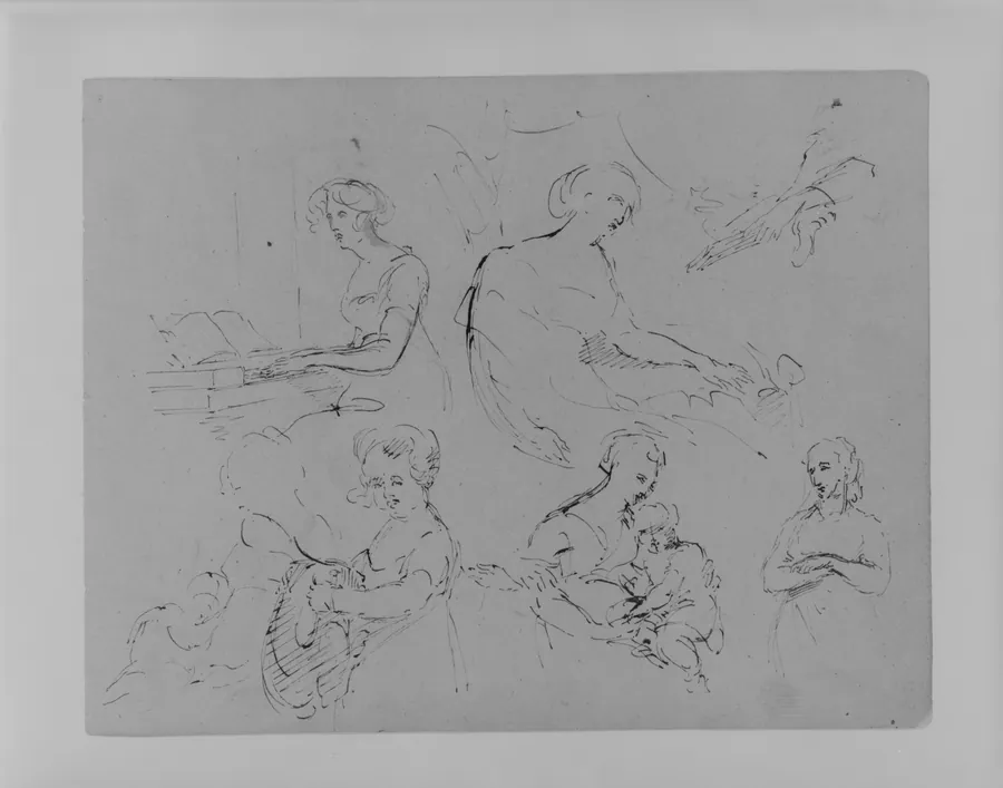 Five Half-Length Female Figures, One at a Spinet (from Sketchbook) by Thomas Sully