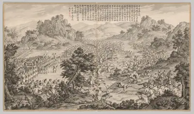 Great Victory at Hu'erman: from Battle Scenes of the Quelling of Rebellions in the Western Regions, with Imperial Poems