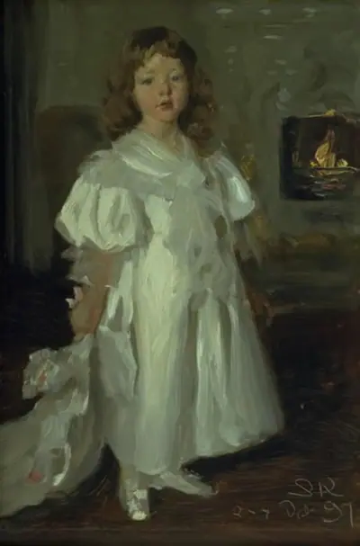 En lille pige, Helga Melchior, i lang kjole