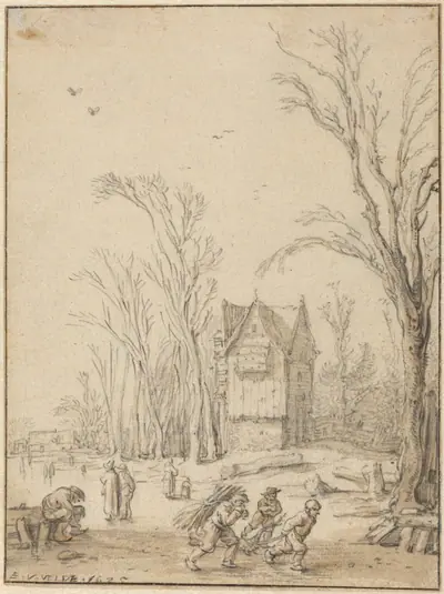 Villagers Skating on a Frozen Pond