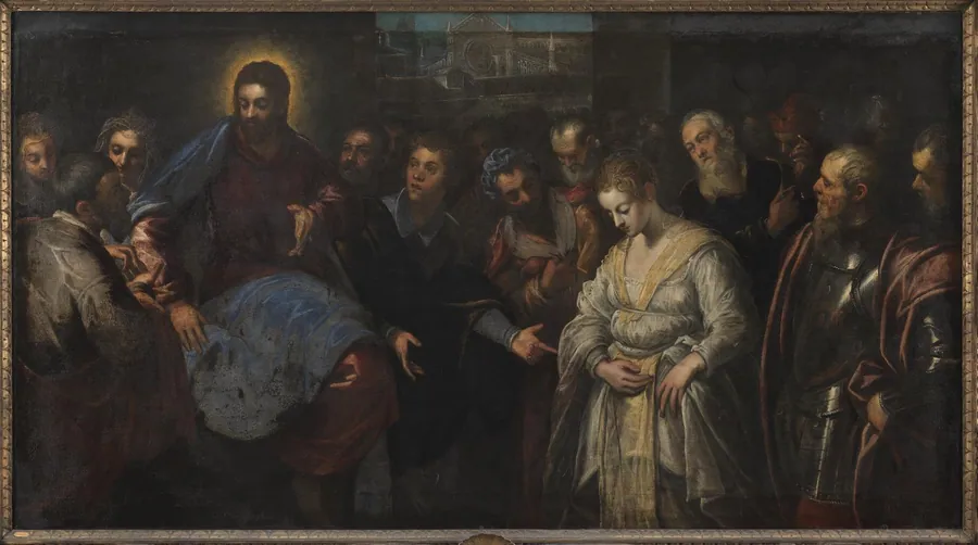 Kristus og synderinden by Domenico Tintoretto