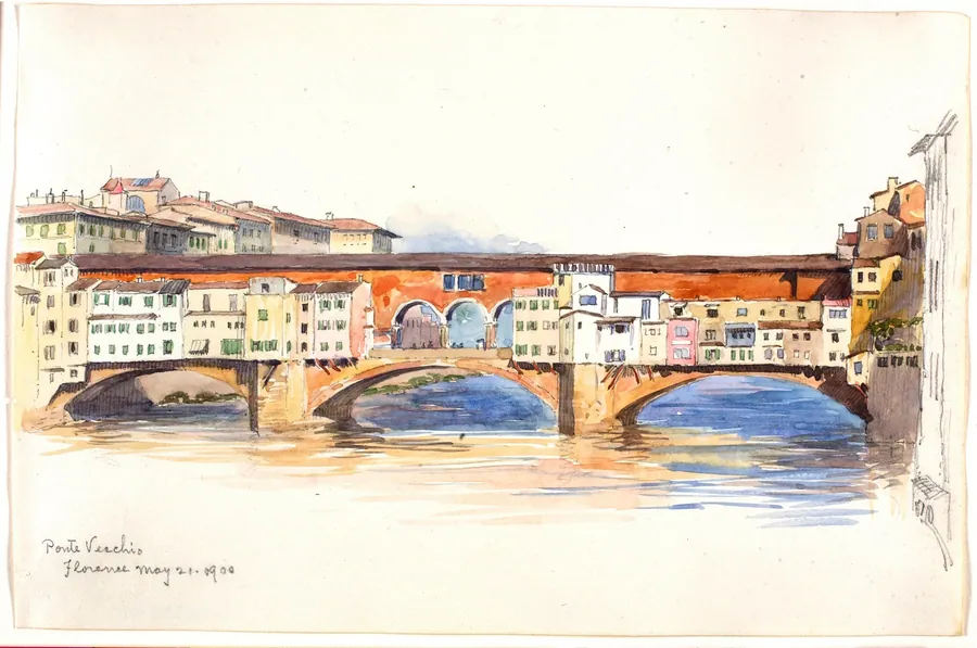 Ponte Vecchio, Florence by George Elbert Burr, born Monroe Falls, OH 1859-died Phoenix, AZ 1939