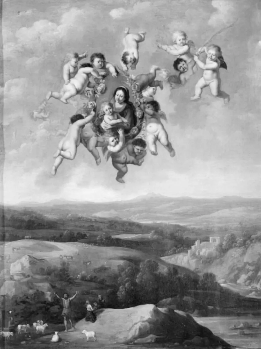 Svævende engle med Mariabillede by Pieter van Avont