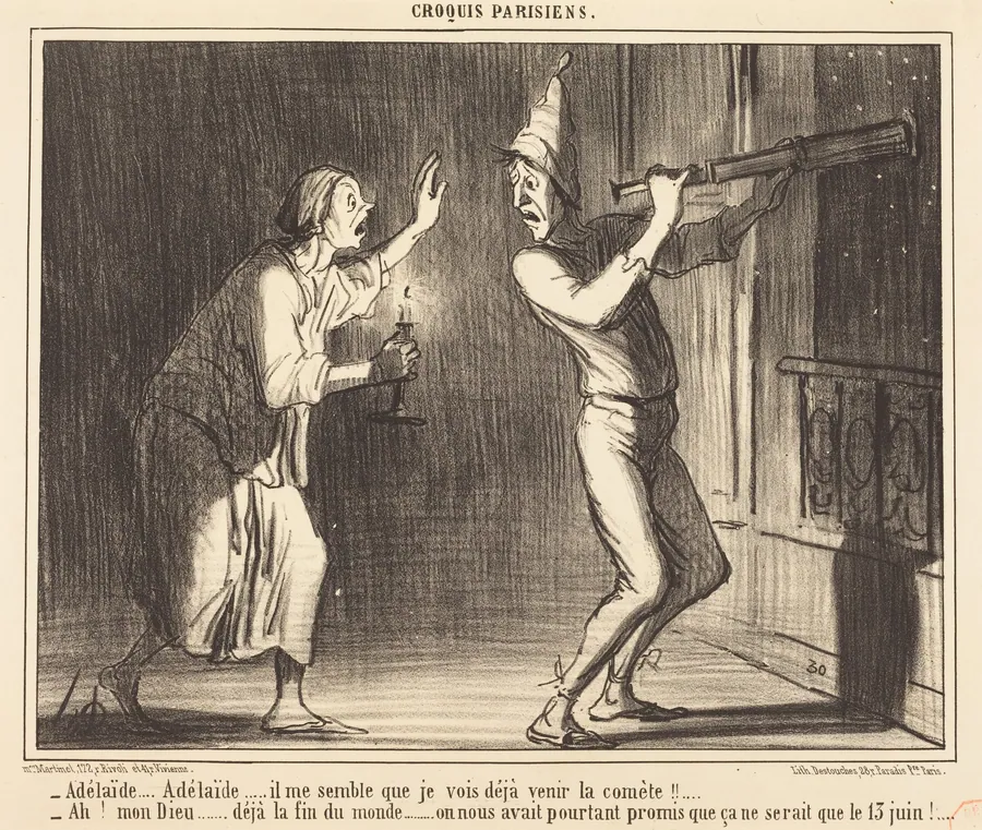 Adélaide...Adélaide...il me semble que je vois deja venir la comète !!... by Honoré Daumier