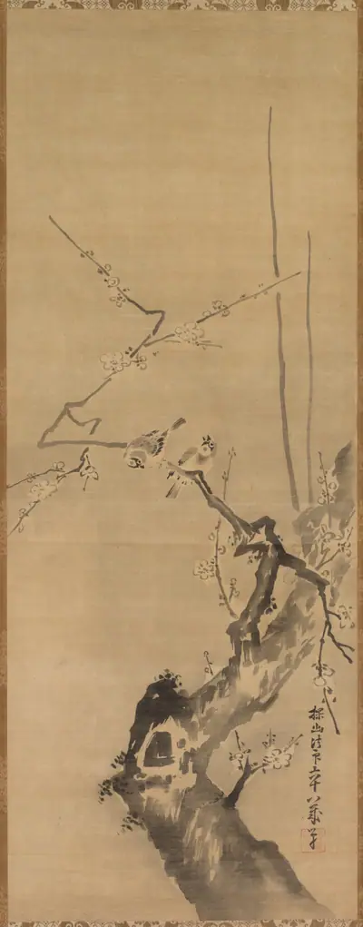 Sparrows on Blossoming Plum; A Sage with Tiger; Chinese Bird on Snow-Laden Branch