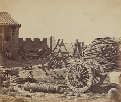 Interior of Pehtang Fort Showing the Magazine and Wooden Gun, August 1, 1860