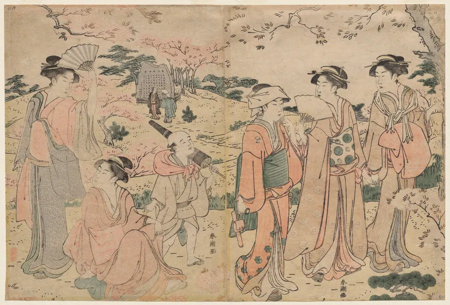 Women Viewing Cherry Blossoms at Asukayama by Katsukawa Shunchō
