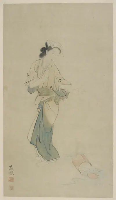 A girl and an overturned water bucket