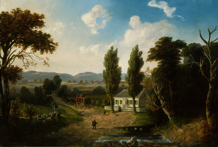 Landscape with Stagecoach by Henry Boese, born NY ca. 1824-died New York City 1897