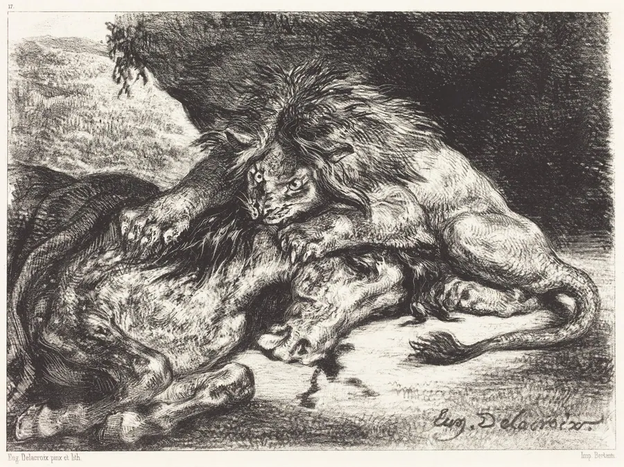 Lion Devorant un Cheval (Lion Devouring a Horse) by Eugène Delacroix