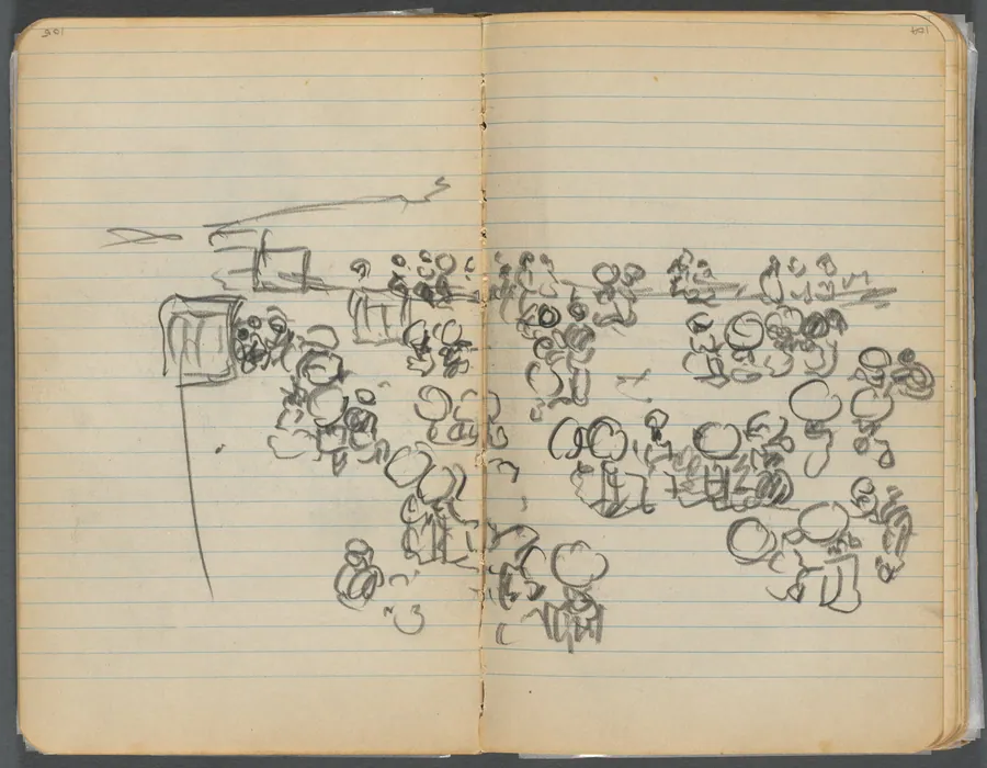 Sketchbook, page 104 & 105: Beach View by Maurice Prendergast