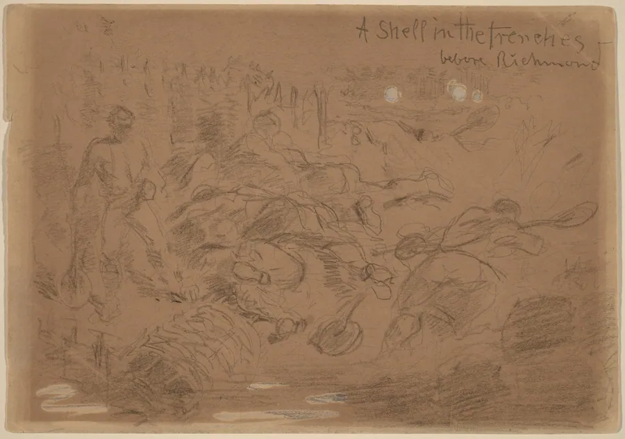 A Shell in the Trenches before Richmond [recto] by Winslow Homer