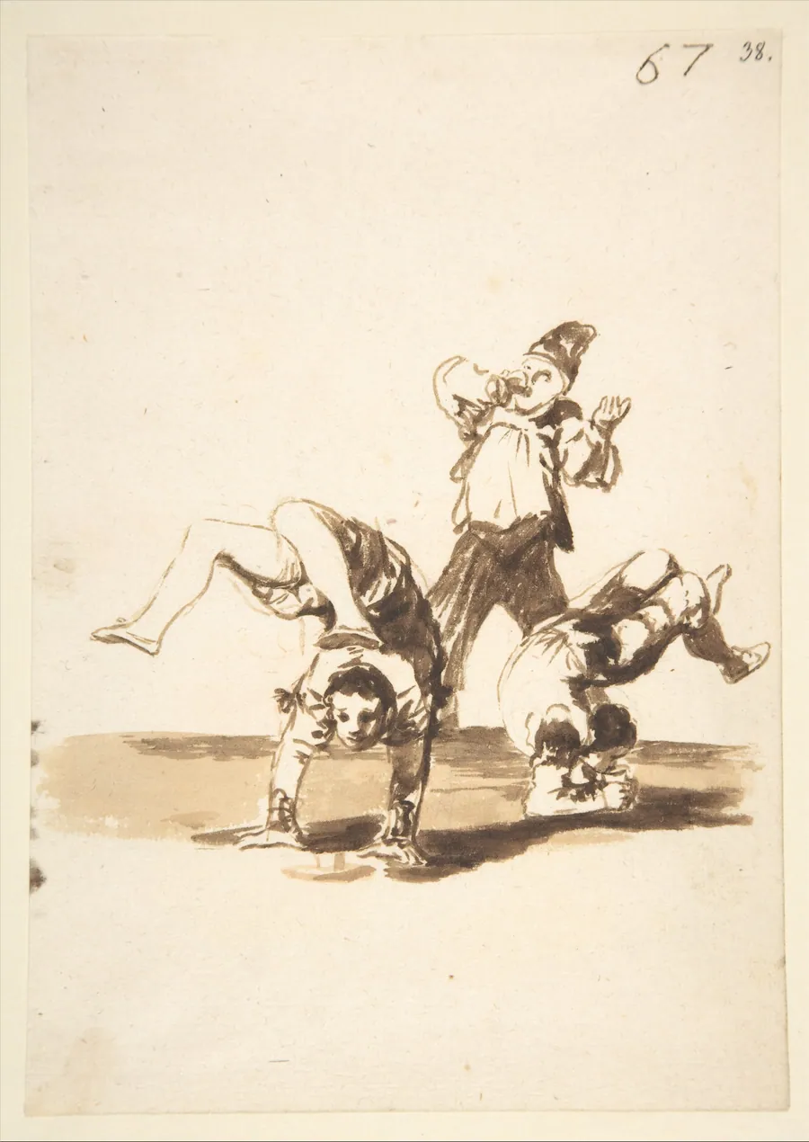 Three acrobats; page 67 from the 'Images of Spain' album (F) by Goya (Francisco de Goya y Lucientes)