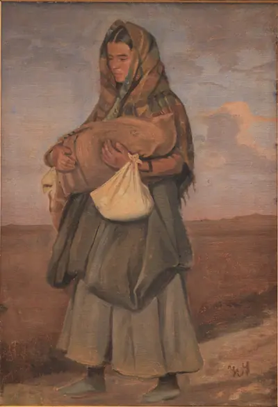 Taterkvinde med sit barn på heden