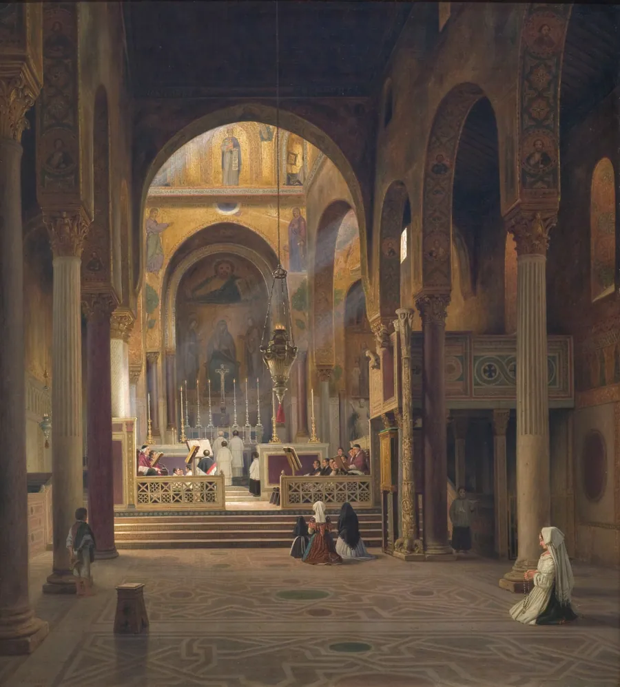 Det indre af Capella Palatina i Palermo by Martinus Rørbye