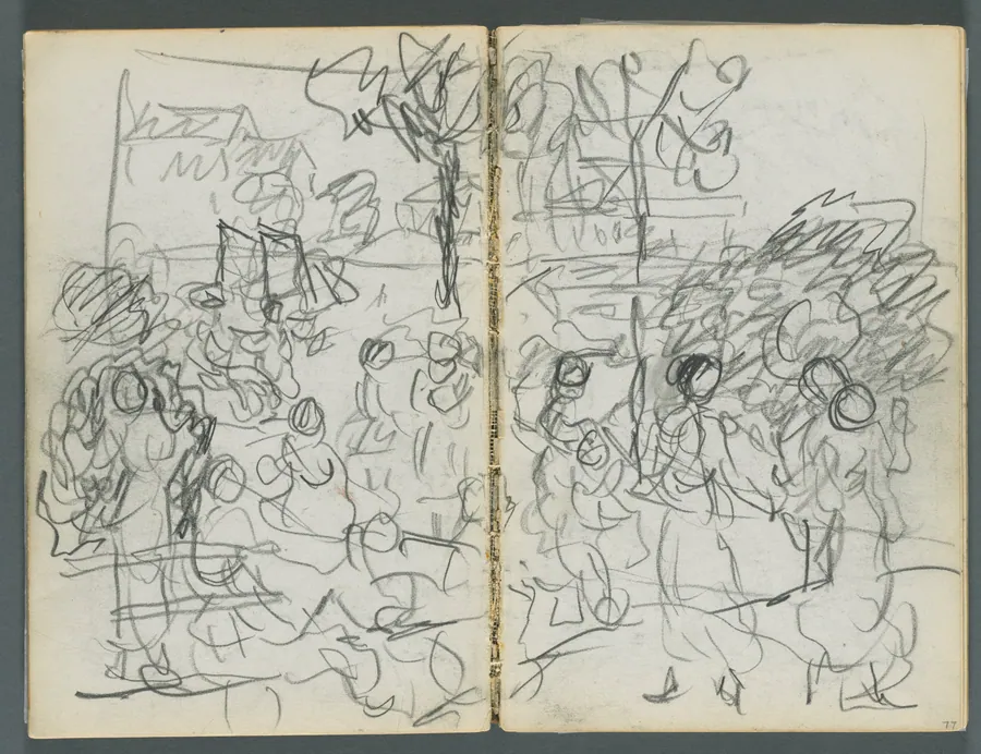 Sketchbook, The Dells, N° 127, page 076 & 77: Figures in a Landscape by Maurice Prendergast