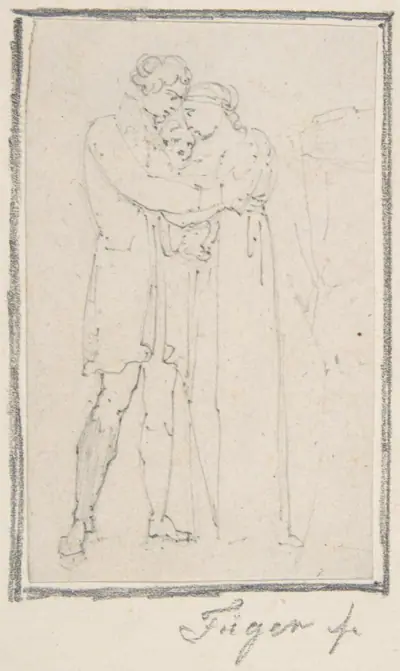 Man Embracing Woman with Child in Her Arms