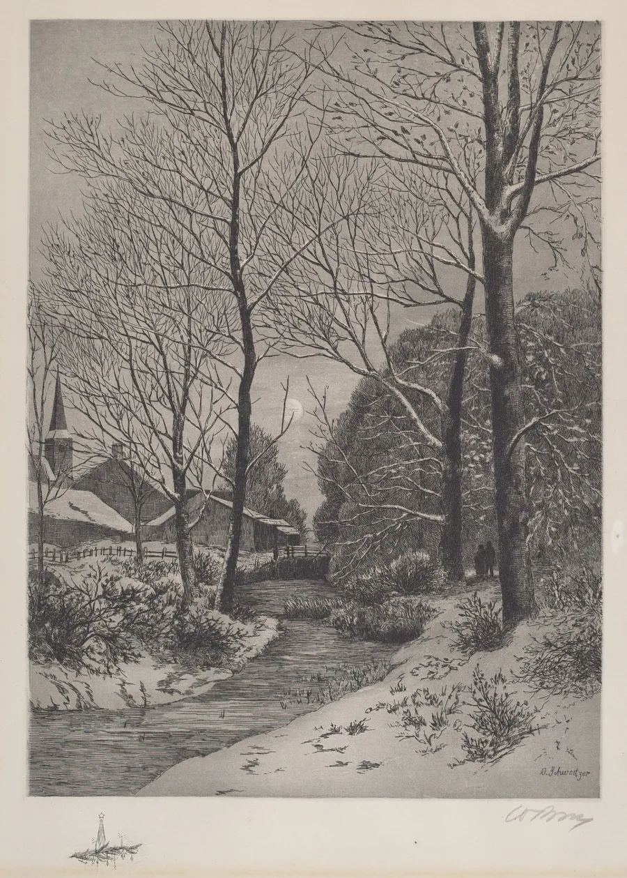 Moonlit Stroll in Winter by American 19th Century
