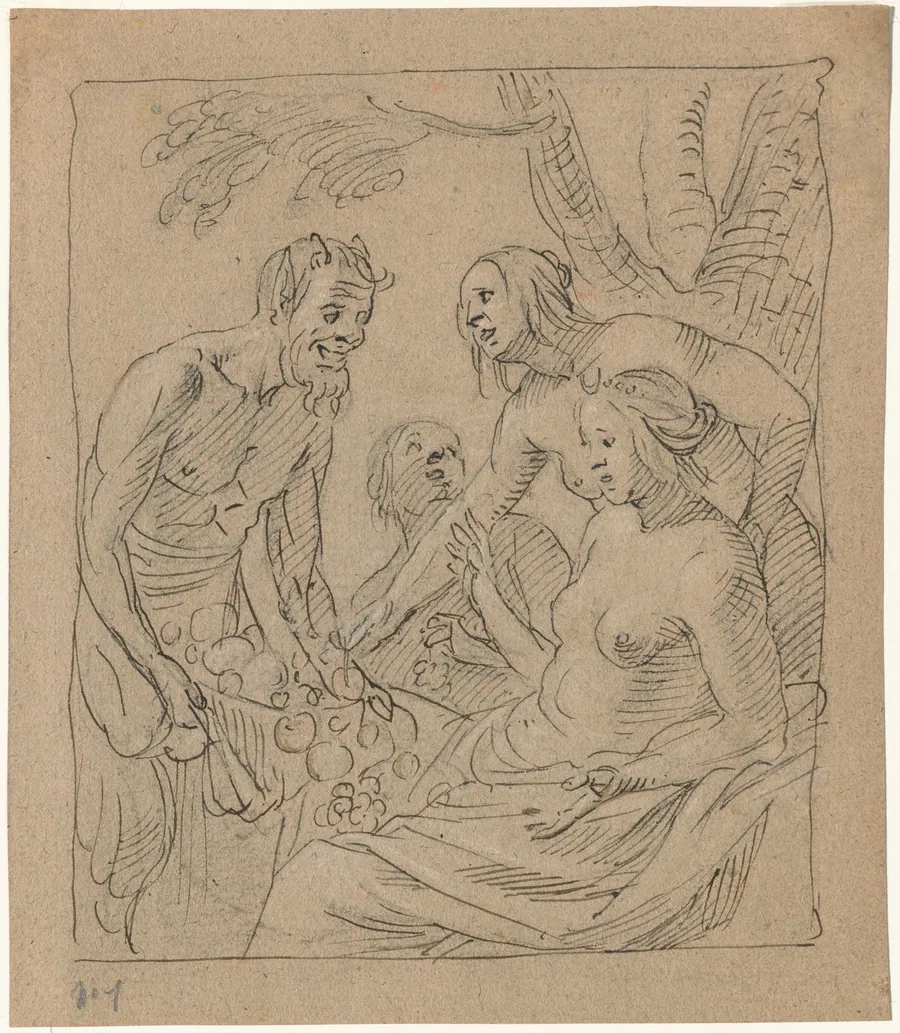 Diana and Two Nymphs Receiving Gifts from a Satyr (recto) by Gerrit van Honthorst