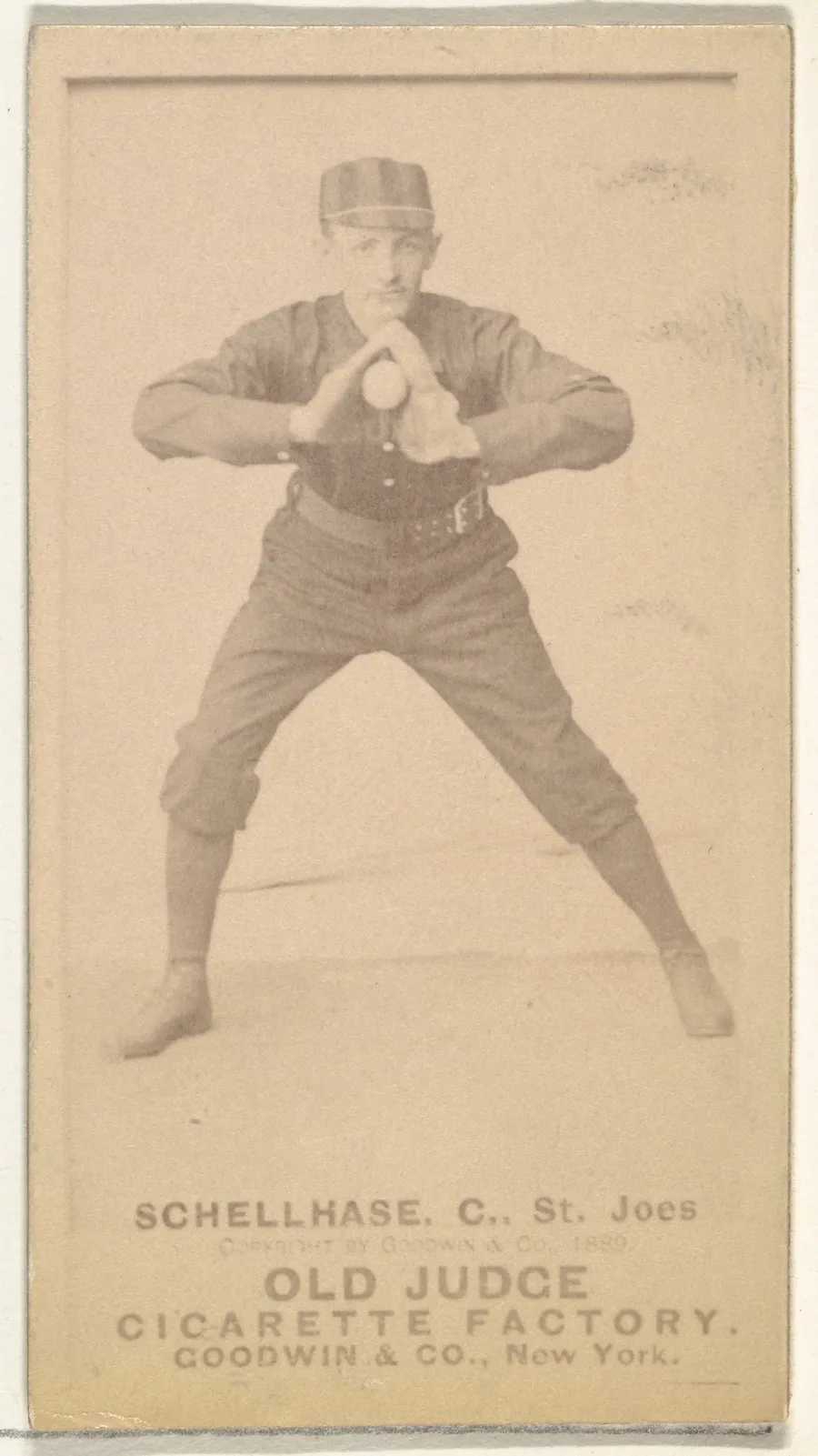 Albert Herman "Schelley" Schellhase, Catcher, St. Joseph Clay Eaters, from the Old Judge series (N172) for Old Judge Cigarettes by Goodwin & Company