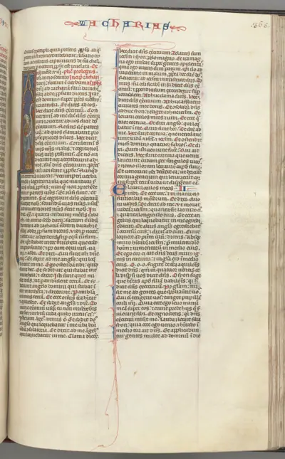 Fol. 365r, Zachariah, historiated initial I, Zachariah standing with a scroll