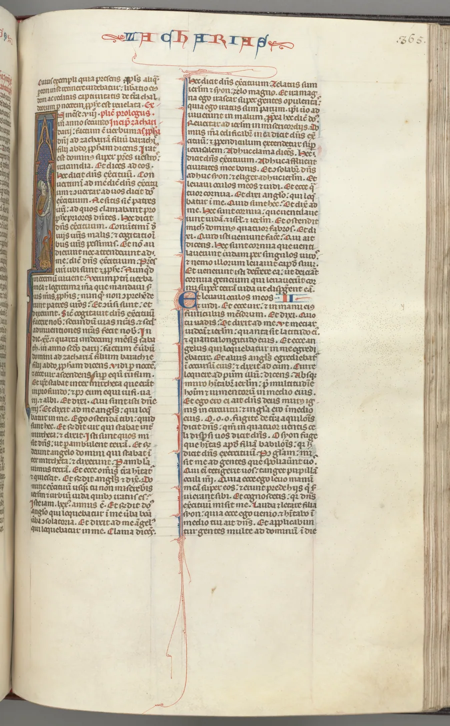 Fol. 365r, Zachariah, historiated initial I, Zachariah standing with a scroll