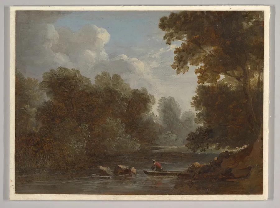 A Wooded River Landscape with a Fisherman in a Boat by Benjamin Barker, the younger