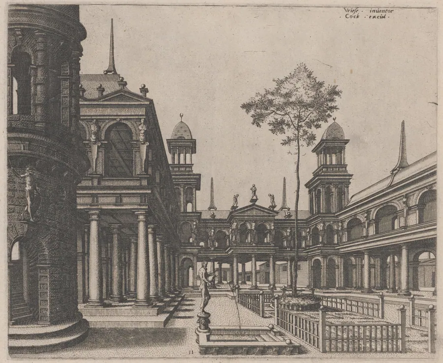Square with a Circular Building on the Left and an Obelisk in the Background by Lucas van Doetechum