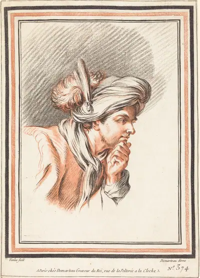 Head of a Man Wearing a Plumed Turban