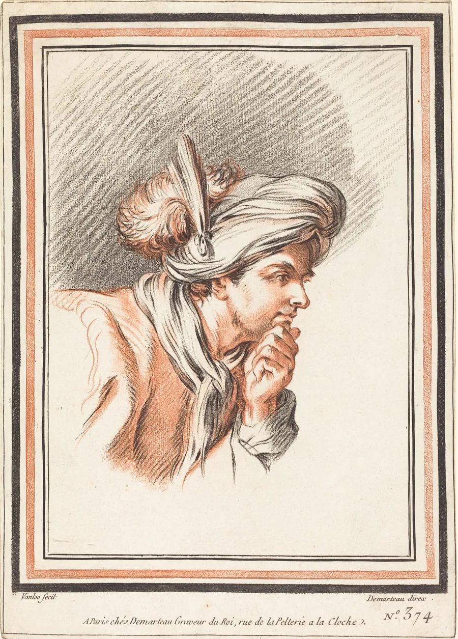 Head of a Man Wearing a Plumed Turban by Gilles Demarteau the Elder