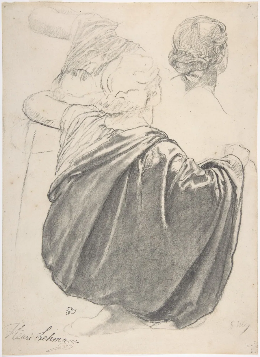 Studies of a Draped Female Figure, Kneeling, Seen from the Back, for the East Transept of the Chruch of Sainte-Clothilde, Paris by Henri Lehmann