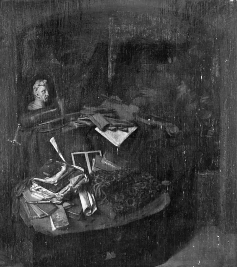 En gammel jødedoktor giver en kone råd by Cornelis Pietersz Bega