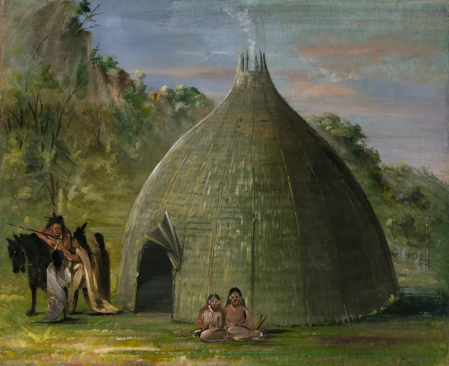 Wichita Lodge, Thatched with Prairie Grass by George Catlin, born Wilkes-Barre, PA 1796-died Jersey City, NJ 1872