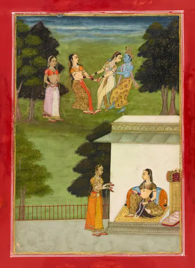 Krishna playing with the <em>gopis</em>, folio from a <em>Rasikpriya</em>