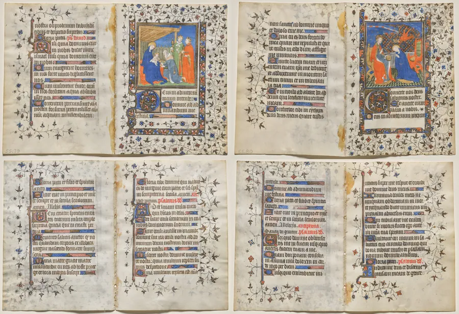 Pair of Bifolio from a Book of Hours: Adoration of the Magi and Coronation of the Virgin by Boucicaut Master