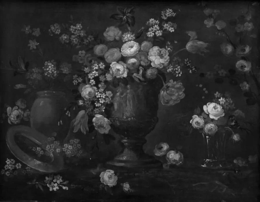 Blomster i en stenvase by Ubekendt