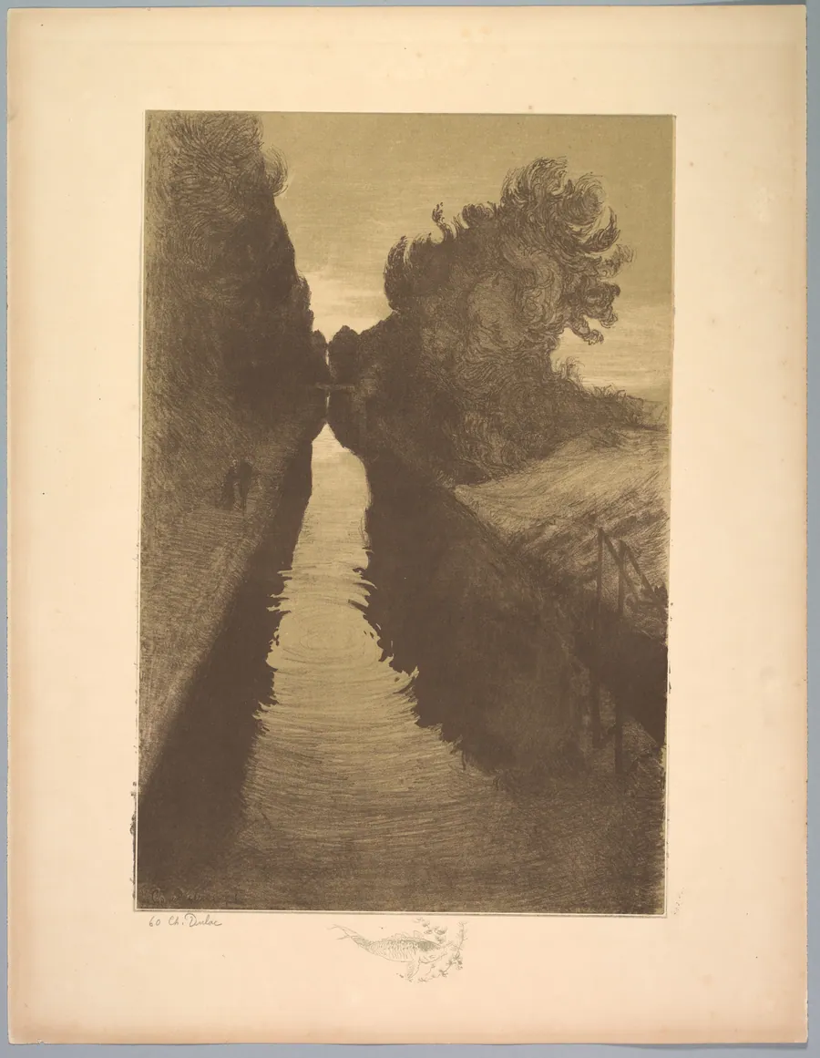 Suite de Paysages: Landscape, Plate 1, Remarque, A Fish by Charles Marie Dulac