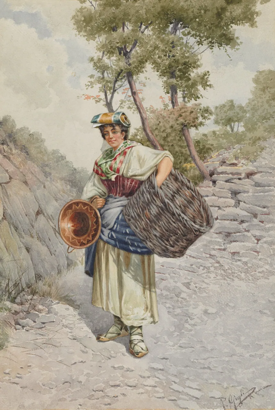 Peasant Girl on a Stony Road by R. Gigli