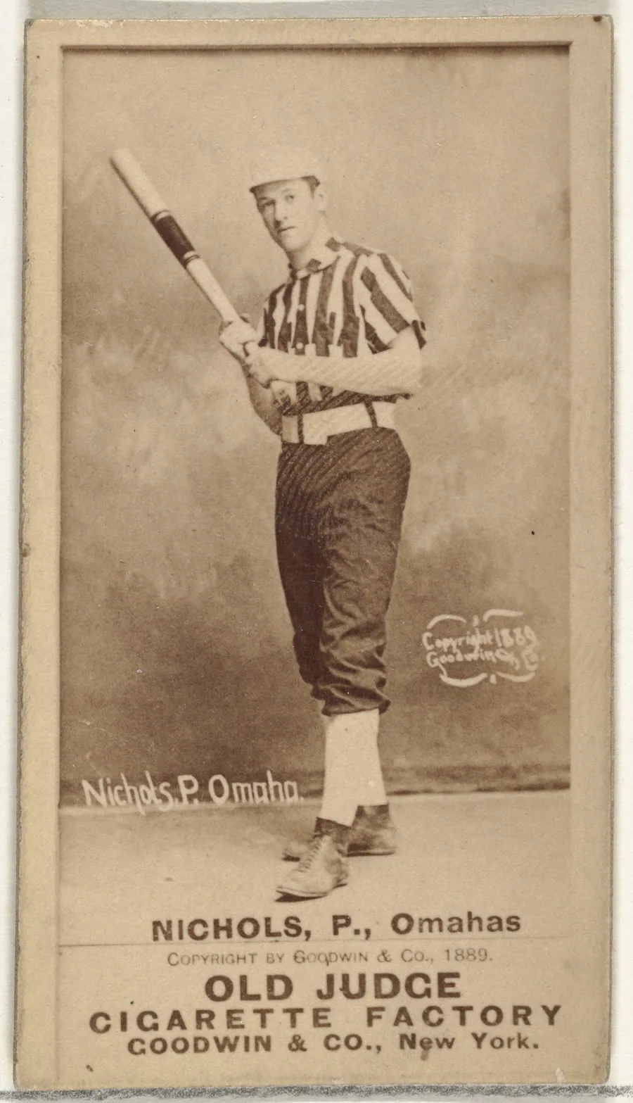 Charles Augustus "Kid" Nichols, Pitcher, Omaha Omahogs/ Lambs, from the Old Judge series (N172) for Old Judge Cigarettes by Goodwin & Company