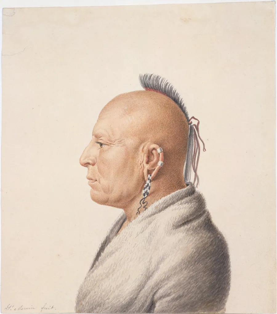 Osage Warrior by Charles Balthazar Julien Févret de Saint-Mémin