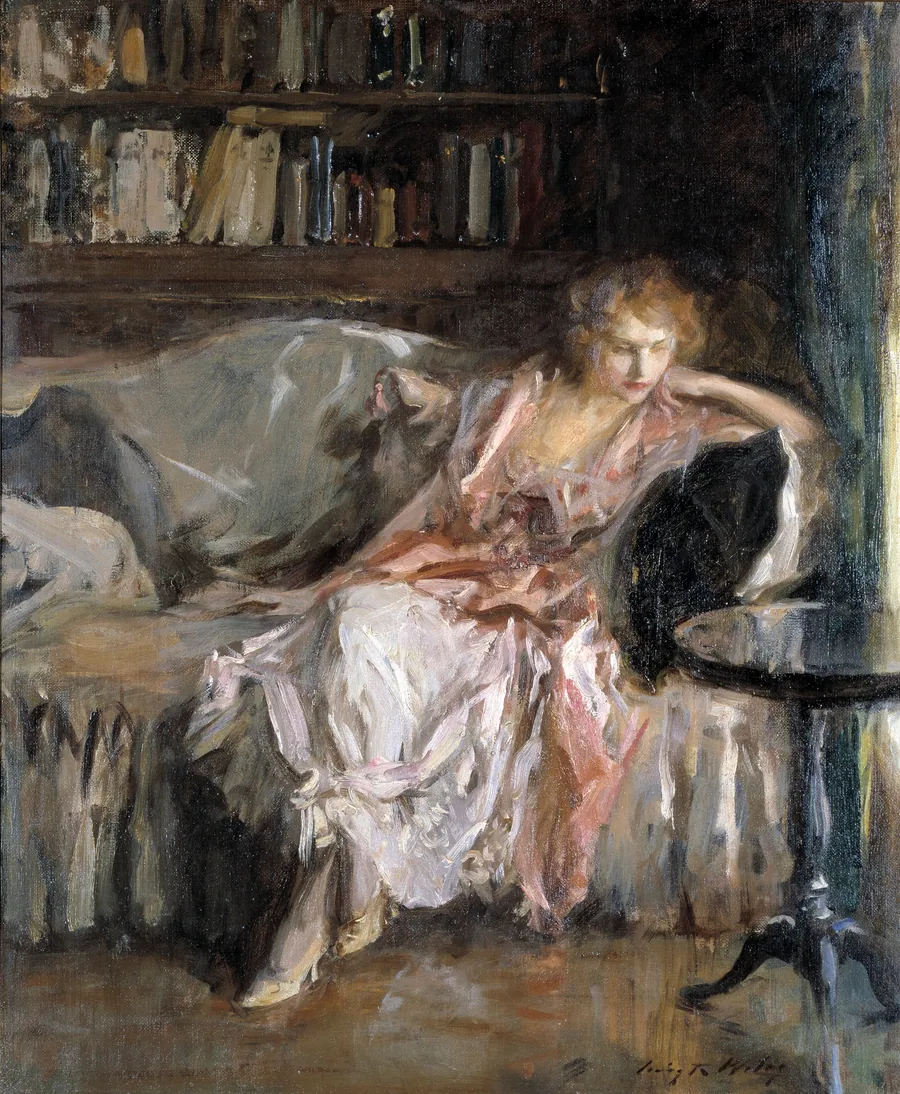 Her Leisure Hour by Irving R. Wiles, born Utica, NY 1861-died Peconic, NY 1948