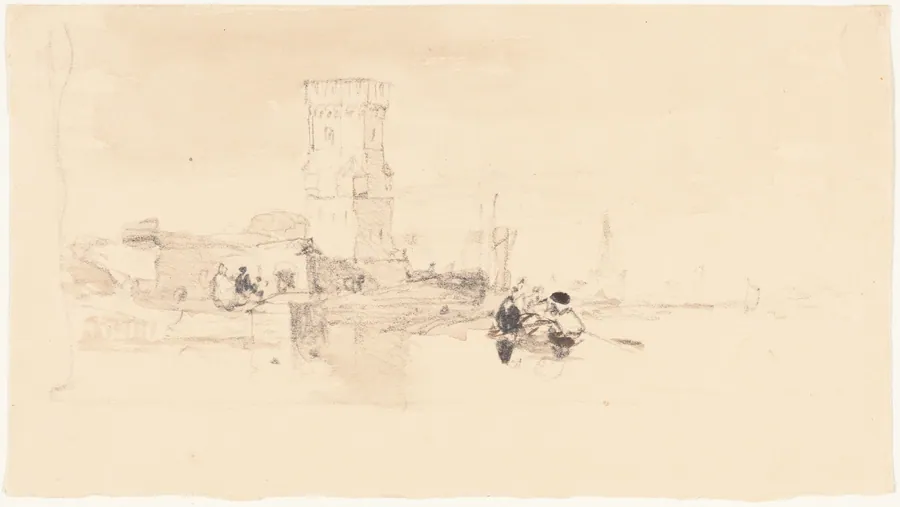 Tower Overlooking Water by William James Müller