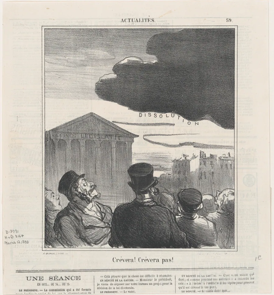 Will it burst or not?, from 'News of the day,' published in Le Charivari, March 12, 1870 by Walter Frères