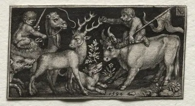 Monkeys Riding a Camel and a Bull