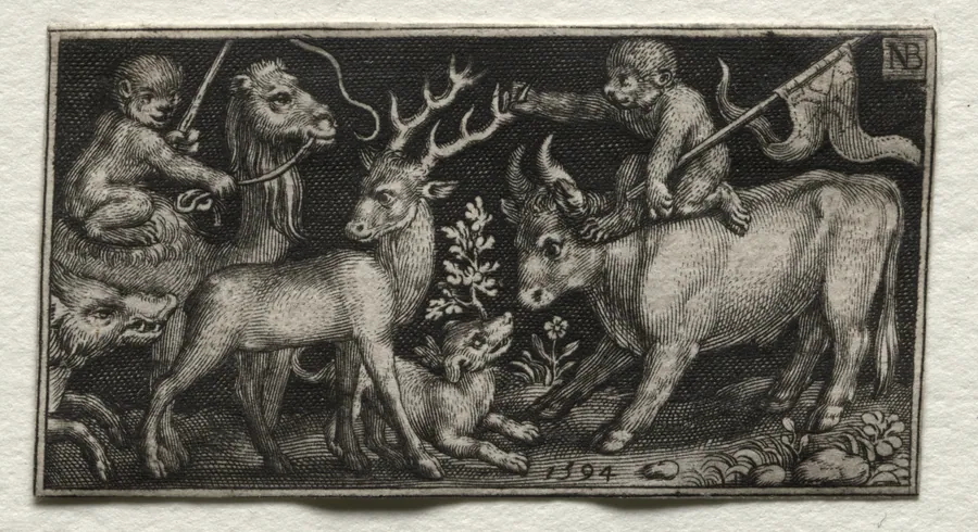 Monkeys Riding a Camel and a Bull by Nicolaes de Bruyn