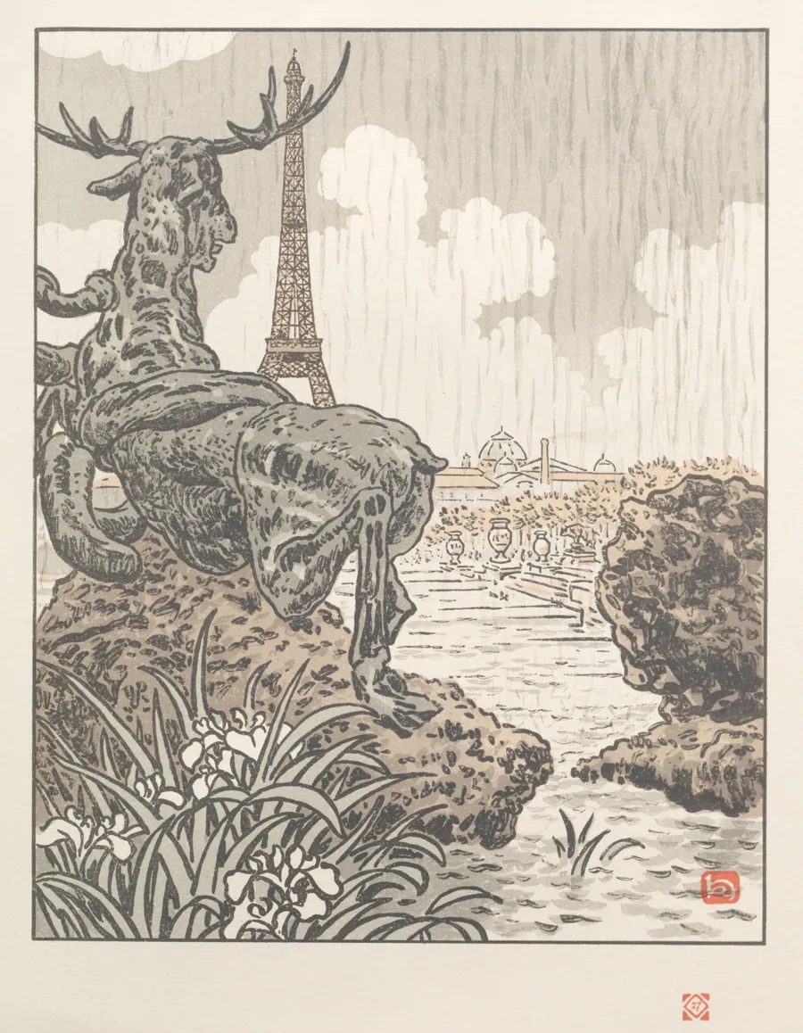 Thirty-Six Views of the Eiffel Tower: From Behind Frémiet's Elk (Trocadero) by Henri Rivière