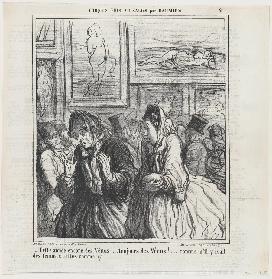 Still more Venuses this year... always Venuses!... as if there were any women built like that!, from 'Sketches from the Salon,' published in Le Charivari, May 10, 1865 by Destouches